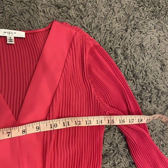 Milly Liv Pleated Belted Long Sleeve Dress In Milly Mink Size 0 $395.00 Barbie - Picture 15 of 16